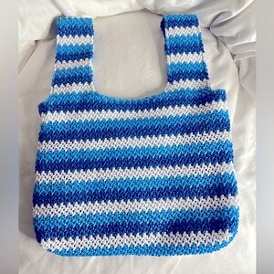 Future Collective Tote Blue Striped Straw Summer Purse Bag